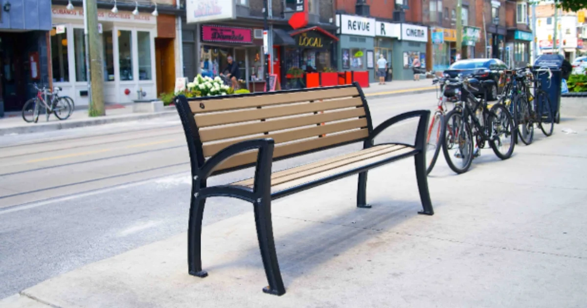 Modern bench on a city sidewalk